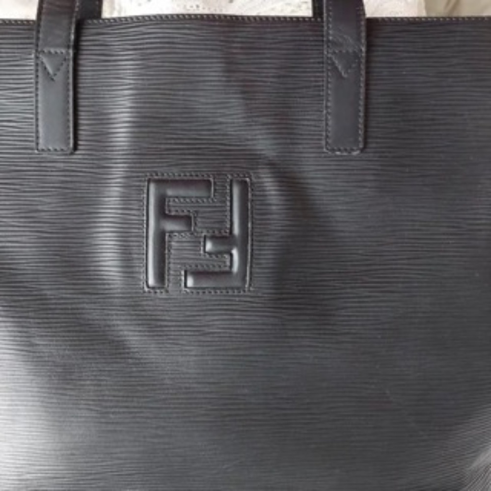 FENDI Black Epi Embossed Leather Tote Bag
